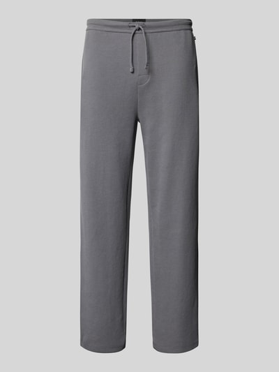 Produktfoto, Relaxed Fit Sweatpants aus Baumwoll-Mix von BOSS in Optik: Unifarben, Waffel-Struktur, Label-Stitching-Applikation, Tunnelzug, elastischer Bundabschluss, seitliche Eingrifftaschen, Material: Baumwoll-Mix