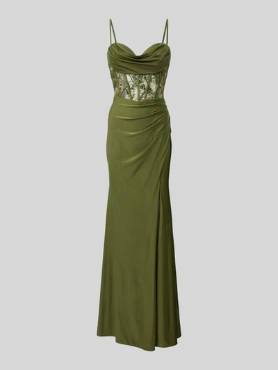 Luxuar Abendkleid mit Wasserfall-Ausschnitt Oliv 2