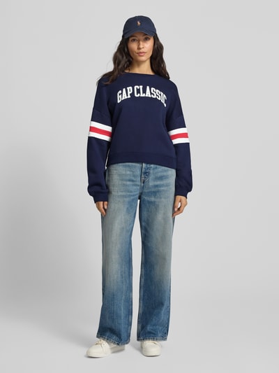 GAP Oversized sweatshirt met labelstitching Marineblauw - 1