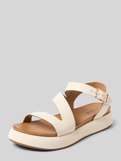Produktfoto, Sandalette aus Leder von INUOVO in Creme mit abgerundete-Spitze, Dornschließe, glatte Sohle, Absatzhöhe 3 cm, Beschichtet