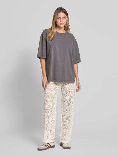 Jake*s Casual Broek met wijde pijpen en kant Offwhite - 1