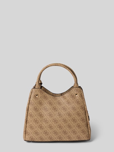 Produktfoto, Handtasche mit Logo-Muster Modell 'ECO MERIDIAN II' von Guess, Label-Applikation, Tragehenkel, Schulterriemen, Hauptfach mit Reißverschluss, Maße ca. 27x21x12 cm, Schulterriemen ca. 120 cm.