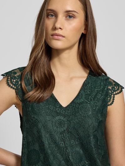 Pieces Regular fit blouseshirt met kant, model 'OLLINE' Donkergroen - 3