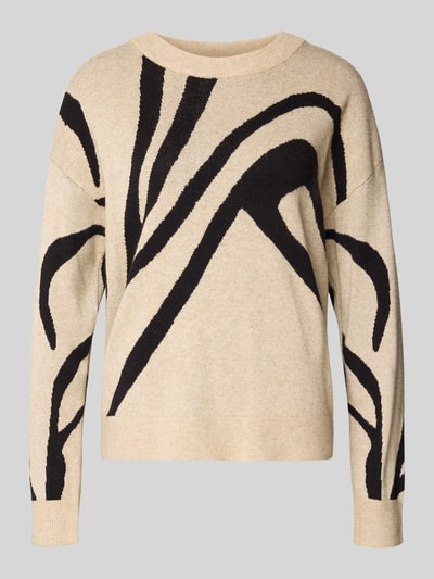 Vila Strickpullover aus Viskose-Mix mit Rundhalsausschnitt Beige 2