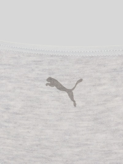 Produktfoto, lichtgrijze stof met fijn ribpatroon en PUMA logo, string uit katoenmix met modal in set van 3 van PUMA, Dames string