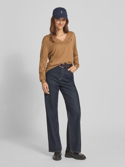 Polo Ralph Lauren Strickpullover mit Logo-Stitching und V-Ausschnitt Camel 1