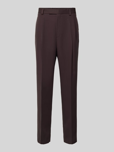 Produktfoto, Wide Leg Bundfaltenhose aus Lyocell Modell 'C-PAT-BB-DPL-262' von BOSS in dunklem Braun, unifarben, mit Bügelfalte und Gürtelschlaufen.