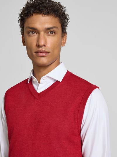 Christian Berg Men Gebreid shirt van een mix van merinowol met V-hals Rood gemêleerd - 3