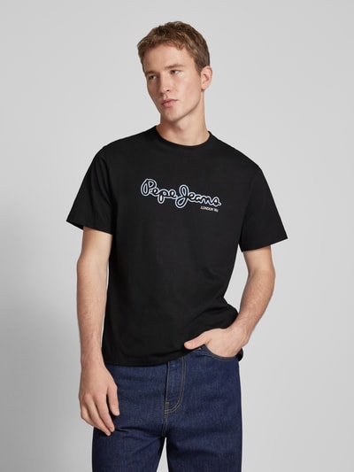 Pepe Jeans T-Shirt mit Label-Print Modell 'DORIAN' Black 4