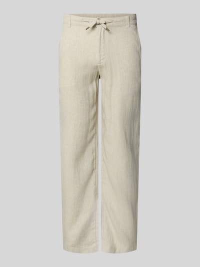 Produktfoto, helle Leinenhose mit Bindegürtel Modell 'KARL MYKONOS' von Jack & Jones, Relaxed Fit, Knopf- und Reißverschluss, glatte Textur