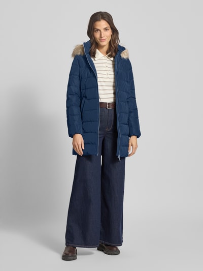 Tommy Hilfiger Płaszcz puchowy o kroju slim fit z odpinanym obszyciem z imitacji futra Granatowy 1