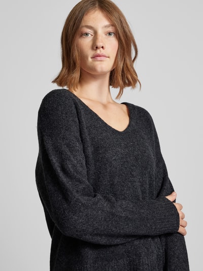 Tom Tailor Denim Relaxed fit gebreide pullover met V-hals Antraciet - 3