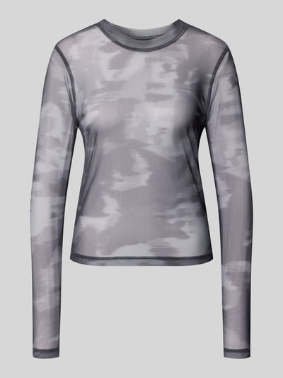 Produktfoto, szara bluzka z długim rękawem, okrągły dekolt, wzór camo, model 'motion camo' od G-Star RAW, damska bluzka z długim rękawem