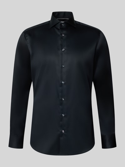 Produktfoto, dunkelblaues Regular Fit Business-Hemd mit Haifischkragen von Christian Berg Men aus reiner Baumwolle, glatte Textur