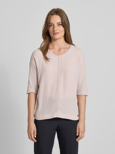 Marc Cain Relaxed fit T-shirt van een mix van katoen en elastaan met siernaad Kit - 4