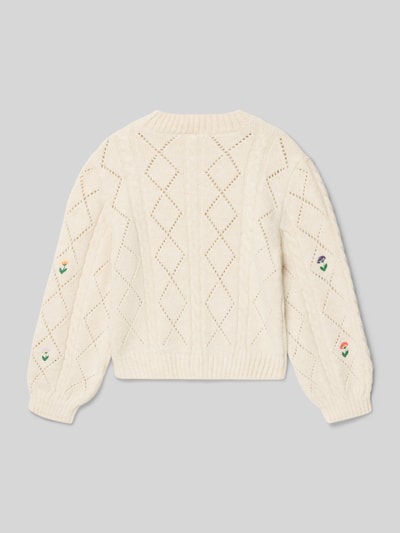 ONLY Regular Fit Strickpullover aus Lochstrick Modell 'FLOWER' Ecru 3