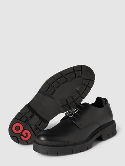 HUGO Derby schoenen van leer met labelapplicatie, model 'Denzel' Zwart - 3