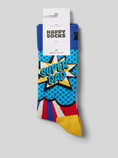 Happy Socks Socken mit Motiv-Stitching Modell 'Super Dad' Blau 3