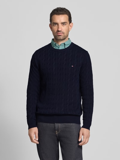 Tommy Hilfiger Regular fit gebreide pullover van zuiver katoen Marineblauw - 4