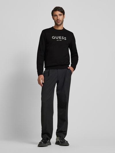 Guess Sweatshirt mit Label-Stitching Modell 'BOX' Black 1