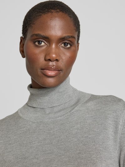 ICHI Slim Fit Rollkragenpullover aus Viskose-Mix Modell 'MAFA' Hellgrau Melange 3