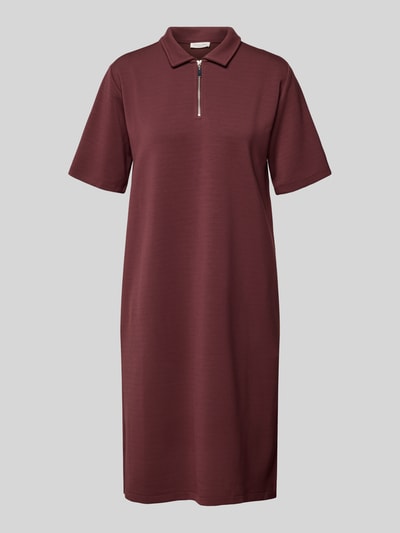 Produktfoto, Polokleid mit kurzem Reißverschluss von Christian Berg Woman in Bordeaux, Material-Mix mit Modal-Anteil, Gerader-Schnitt, Midikleid, Polokragen, Rückenlänge bei Größe S 96 cm, Brustweite 48 cm, Ärmellänge 25 cm