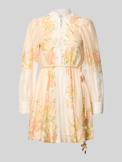 Produktfoto, Cocktailkleid mit Bindegürtel Modell 'Shannah' von Forever New aus Reine Baumwolle in zarten Pastelltönen, florales Muster, A-Linie, Minikleid, Stehkragen, Knopfleiste