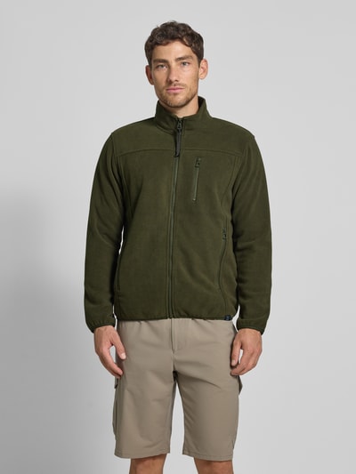 Lerros Fleecejack met opstaande kraag en labeldetail Olijfgroen - 4