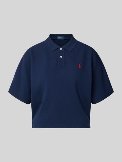 Produktfoto, Boxy Fit Poloshirt mit Label-Stitching von Polo Ralph Lauren w kolorze granatowym, czysta bawełna, krótki fason, kołnierzyk, zapięcie na guziki