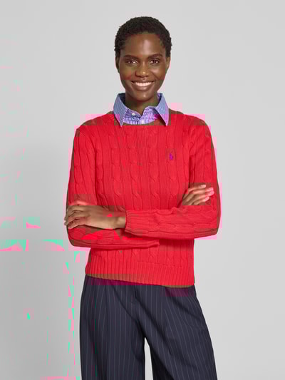 Polo Ralph Lauren Gebreide pullover met kabelpatroon, model 'JULIANNA' Lichtrood - 4