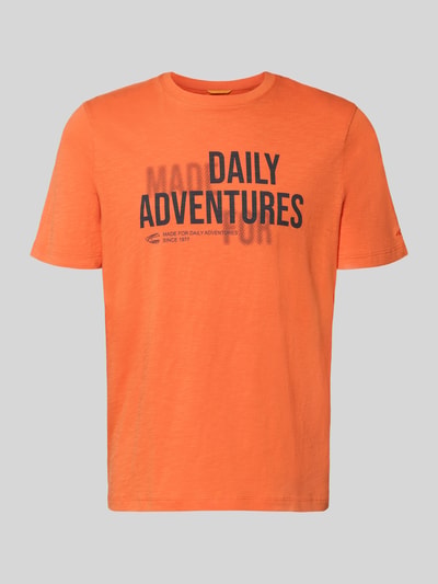 Produktfoto, Regular Fit T-Shirt aus reiner Baumwolle von camel active, pomarańczowy, okrągły dekolt, nadruk z napisem, krój regular fit