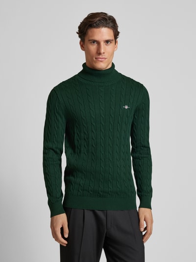 Gant Rollkragenpullover mit Label-Stitching Dunkelgruen 4