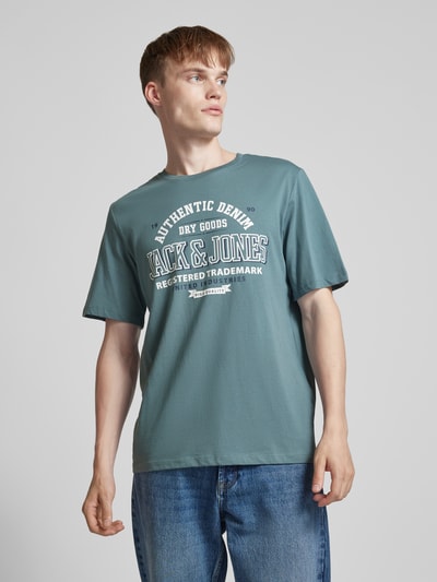 Jack & Jones T-shirt met labelprint, model 'ELOGO' Oceaanblauw - 4