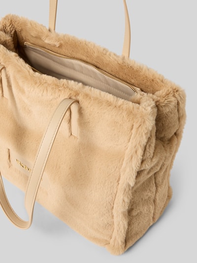 VALENTINO BAGS Torba shopper z imitacji futra z detalem z logo model ‘SPECIAL FADIA’ Piaskowy 4