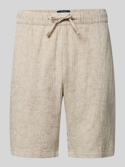 Produktfoto, Bermudas mit elastischem Bund und Gesäßtasche von MCNEAL im beigefarbenen Allover-Look, Baumwoll-Mix mit Leinen-Anteil, sichtbare Textur