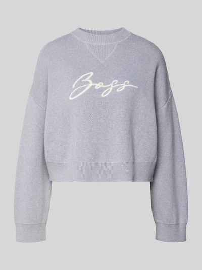 BOSS Orange Relaxed Fit Strickpullover aus reiner Baumwolle Modell 'FINEVRA' Hellgrau 2