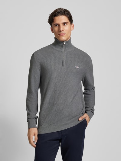 Gant Pullover mit Label-Stitching Dunkelgrau Melange 4