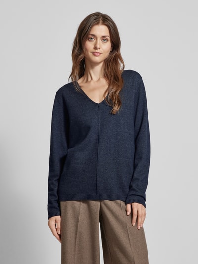 FREE/QUENT Gebreide pullover met V-hals, model 'Claura' Marineblauw - 4