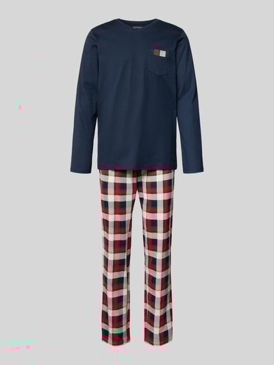 Schiesser Relaxed fit pyjama met borstzak Marineblauw - 1