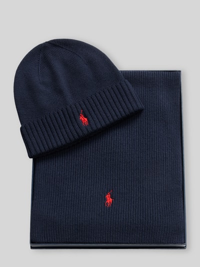 Polo Ralph Lauren Mütze und Schal im Set aus reiner Wolle Marine 3