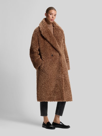 HUGO Oversized Fit Teddy- / Webpelzmantel mit Reverskragen Modell 'Malite-1' Beige 4