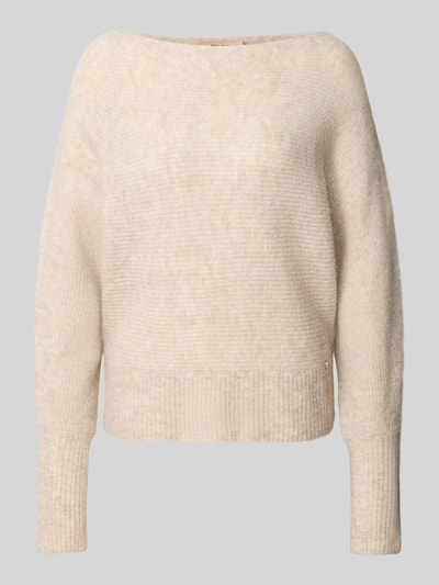 Produktfoto, beigefarbener Regular Fit Pullover in Strick-Optik Modell 'Thora' von MOS MOSH, U-Boot-Ausschnitt, Struktur sichtbar