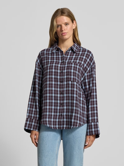 NOISY MAY® relaxed fit overhemdblouse van katoenmix model 'Zoe' Aubergine gemêleerd - 4