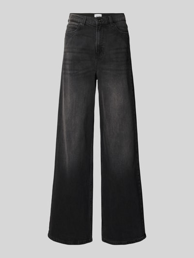 Produktfoto, Wide Fit Jeans im 5-Pocket-Design Modell 'Luise' von Mustang in Schwarz, aus elastischem Baumwoll-Mix, sichtbare Waschungen