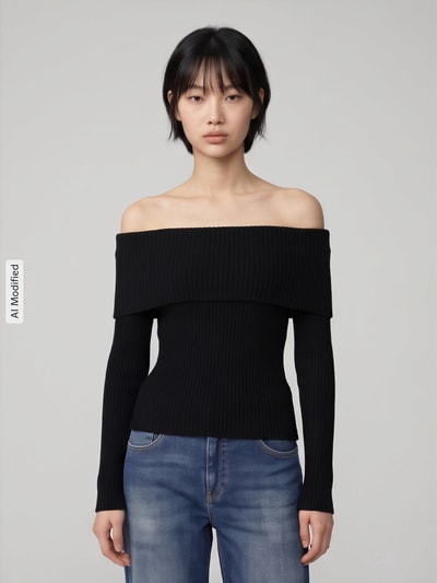 ONLY Sweter z dekoltem carmen Czarny 4