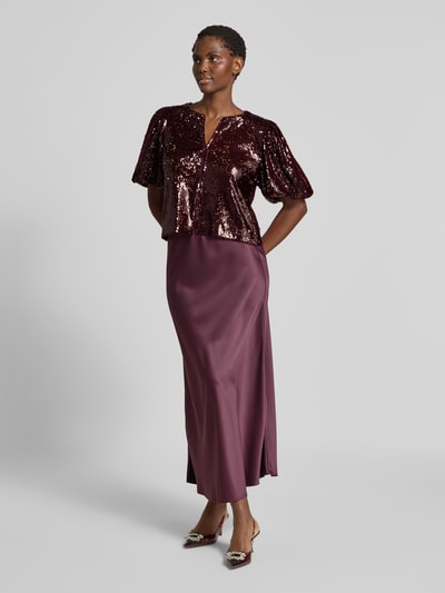YAS Blouse met korte mouwen en pailletten, model 'ROYALINA' Bordeaux - 1