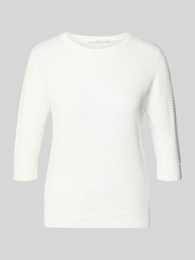 Produktfoto, Strickpullover mit 3/4-Arm von Lanius, sweter z dzianiny z bawełny, krój regular fit, okrągły dekolt, biały, dł. tyłu 55 cm, dł. rękawów 38 cm