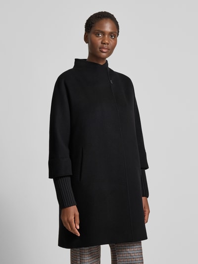 ICONS Cinzia Rocca Lange jas van scheerwol met opstaande kraag Zwart - 4