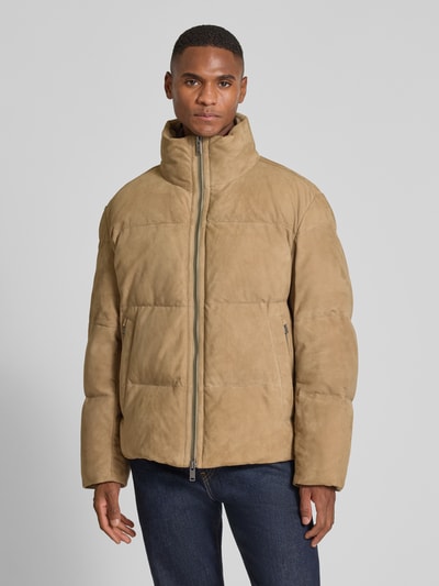 BOSS Orange Regular fit gewatteerd jack van echt lamsleer, model 'JOCAMP' Olijfgroen - 4