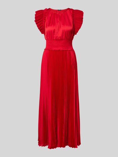 Produktfoto, Midikleid mit Plisseefalten Modell 'Dilia' von JOOP! aus rotem Satin, taillierter Schnitt, Rundhalsausschnitt, fein glänzende Textur
